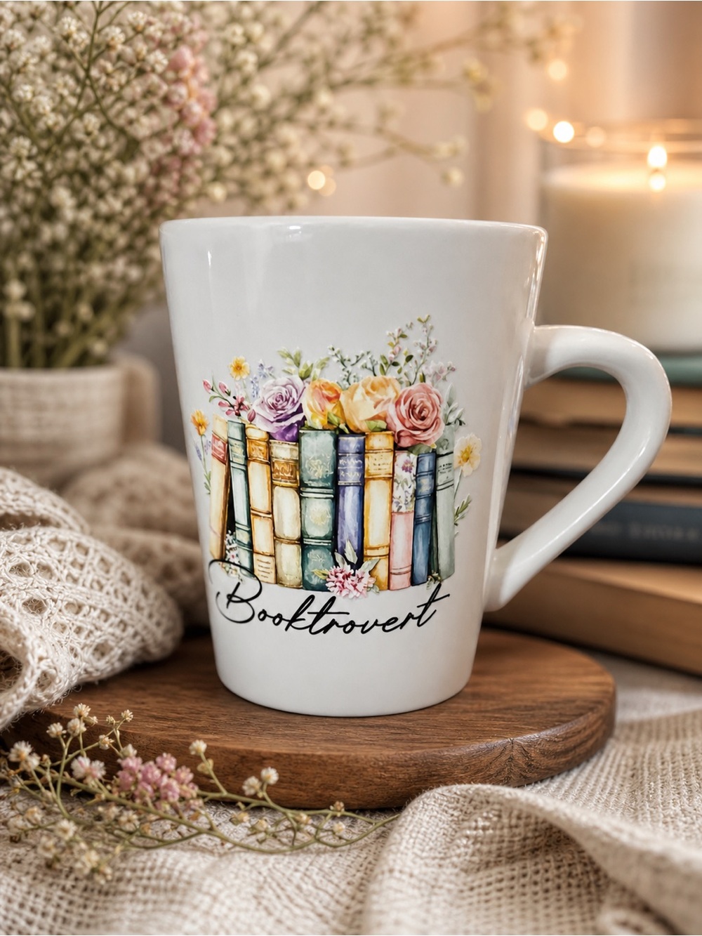 Booktrovert Floral Books Ceramic Coffee Mug 14 ounce